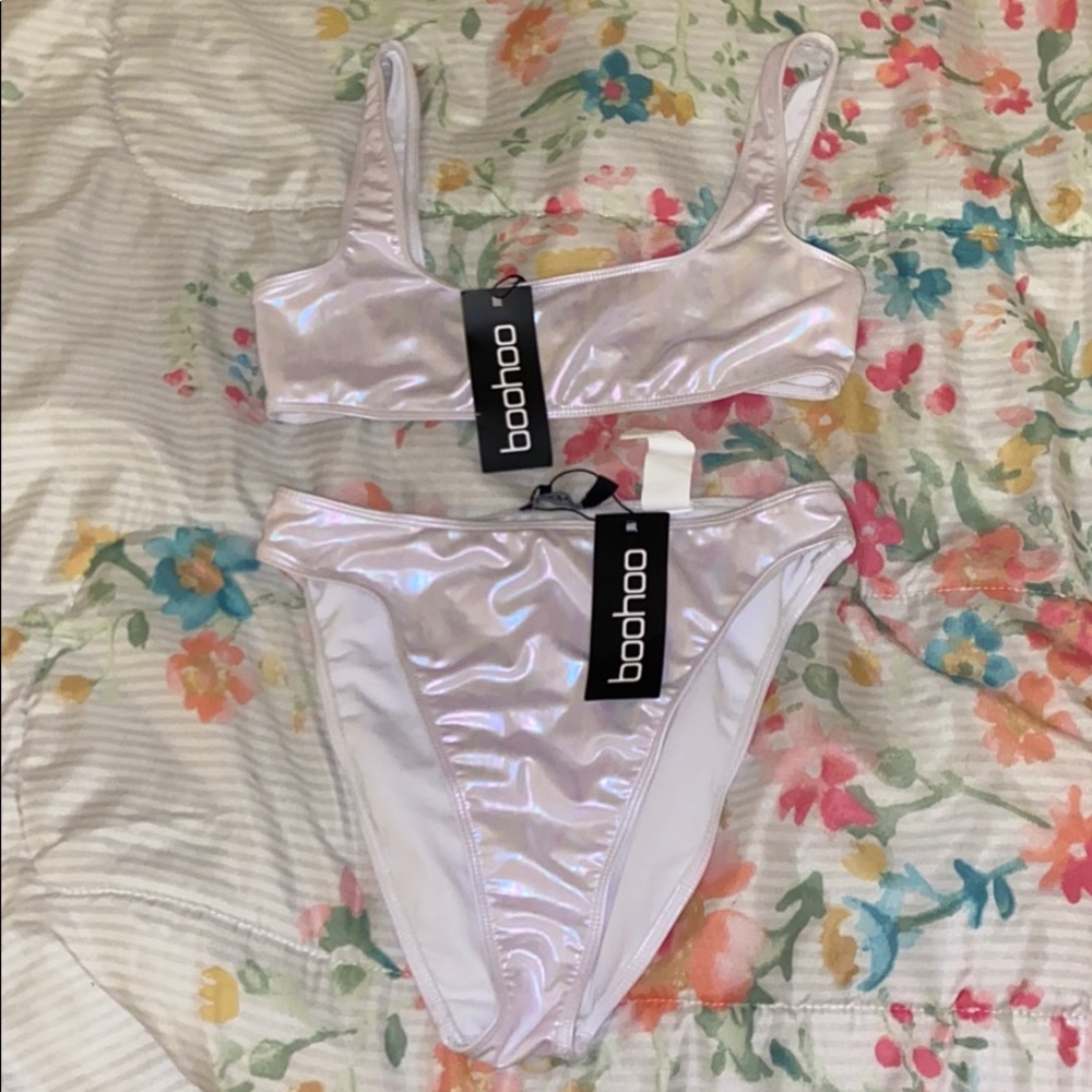 White oil slick style swim suit